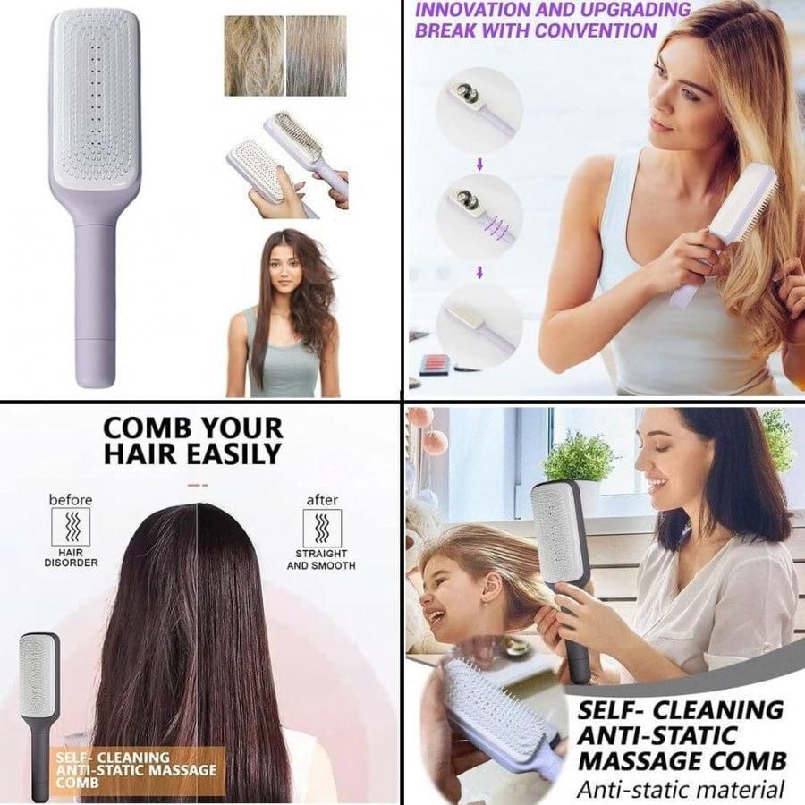 Self-cleaning massage comb